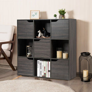9-Cube Wooden Freestanding Bookcase for Home and Office-Gray