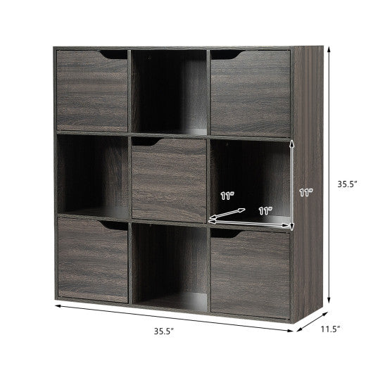 9-Cube Wooden Freestanding Bookcase for Home and Office-Gray