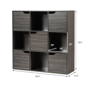 9-Cube Wooden Freestanding Bookcase for Home and Office-Gray
