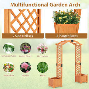 Wooden Garden Arbor with Planter and Trellis for Climbing Plants Decorations-Orange