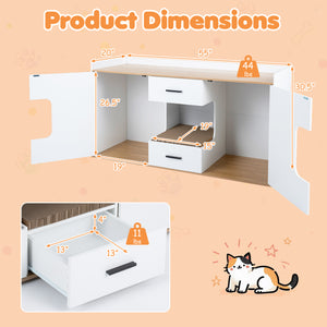 Wooden Hidden Cat House Cabinet with Wide Countertop 2 Drawers and 2 Doors-Natrual