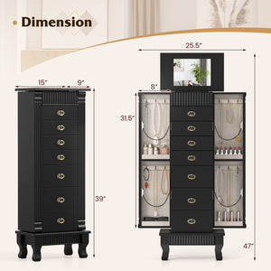 Wooden Jewelry Armoire Cabinet Storage Chest with Drawers and Swing Doors-Black