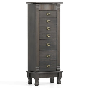 Wooden Jewelry Armoire Cabinet Storage Chest with Drawers and Swing Doors-Gray