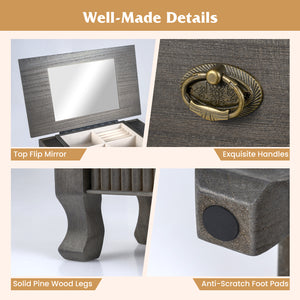 Wooden Jewelry Armoire Cabinet Storage Chest with Drawers and Swing Doors-Gray