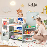 Wooden Kids Grocery Store Playset Pretend Play Supermarket-Green