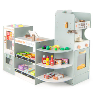 Wooden Kids Grocery Store Playset Pretend Play Supermarket-Green