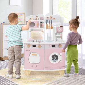 Wooden Kids Kitchen Playset with Coffee Maker for kids-Pink