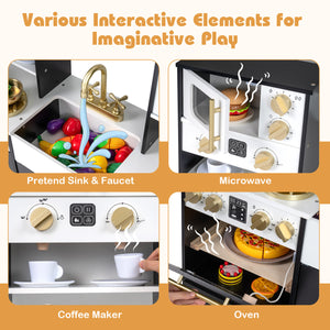 Wooden Kids Kitchen Playset with Realistic Lights and Sounds-Black