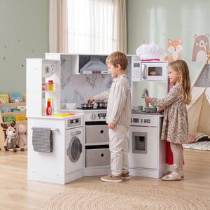 Wooden Kids Play Kitchen Playset with Realistic Lights and Sounds-White