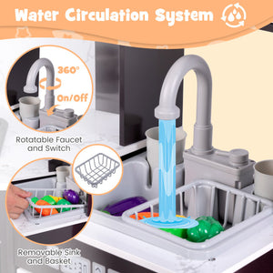 Wooden Kids Play Kitchen Playset with Realistic Lights and Sounds-Coffee