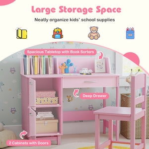 Wooden Kids Study Desk and Chair Set Student Workstation-Pink