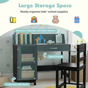 Wooden Kids Study Desk and Chair Set Student Workstation-Black