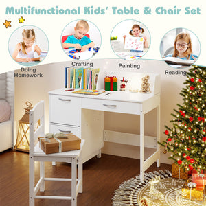 Wooden Kids Study Desk and Chair Set Student Workstation-White