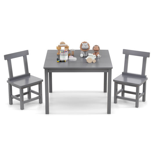 Wooden Kids Table and 2 Chairs Set with Anti-slip Foot Pads-Gray