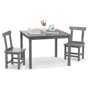Wooden Kids Table and 2 Chairs Set with Anti-slip Foot Pads-Gray