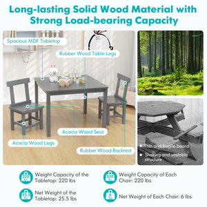 Wooden Kids Table and 2 Chairs Set with Anti-slip Foot Pads-Gray
