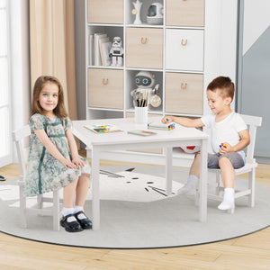 Wooden Kids Table and 2 Chairs Set with Anti-slip Foot Pads-White