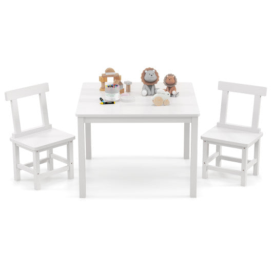 Wooden Kids Table and 2 Chairs Set with Anti-slip Foot Pads-White