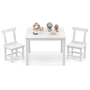 Wooden Kids Table and 2 Chairs Set with Anti-slip Foot Pads-White