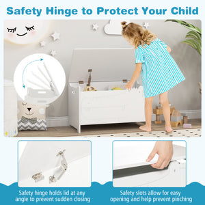 Wooden Kids Toy Box with Safety Hinge-White