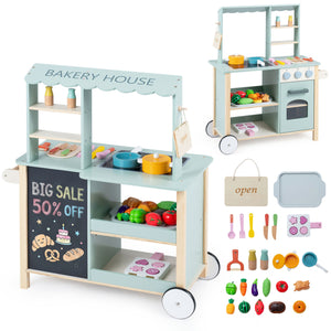 Wooden Kitchen Playset with Cookware Accessories for Kids