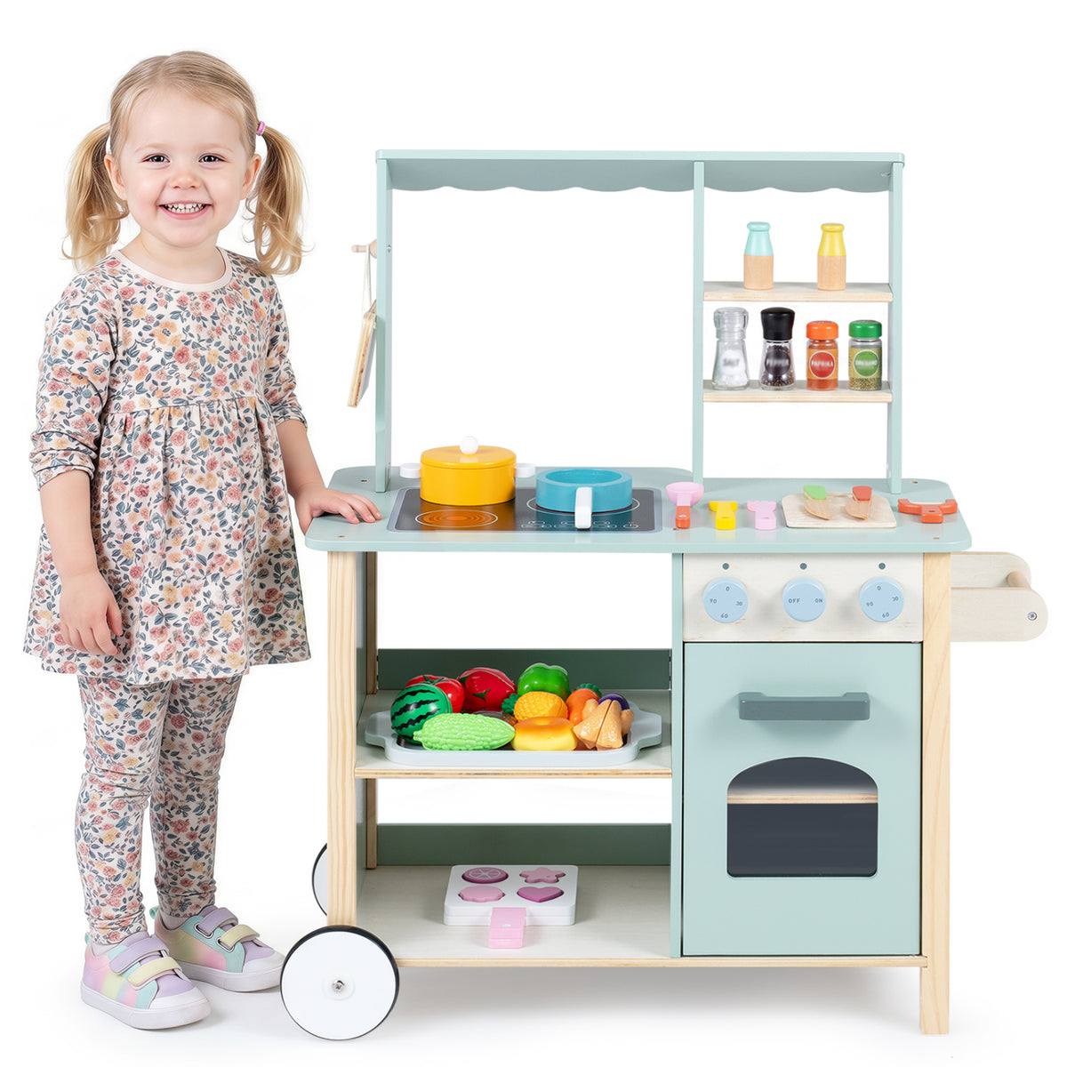 Wooden Kitchen Playset with Cookware Accessories for Kids