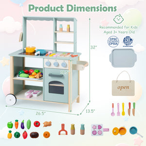 Wooden Kitchen Playset with Cookware Accessories for Kids
