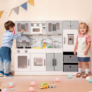 Wooden Kitchen Playset with Lights and Sounds for Ages 3+-Gray