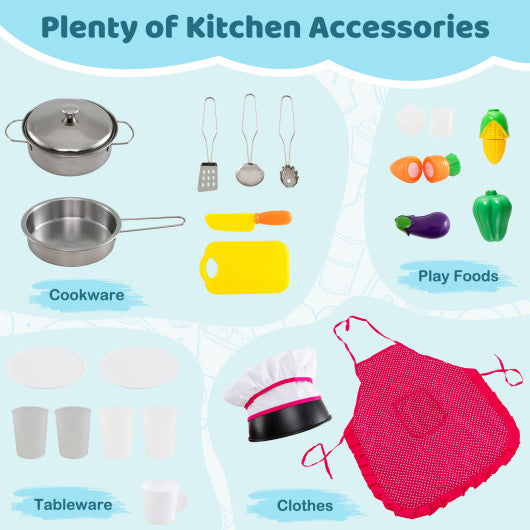 Wooden Kitchen Playset with Lights and Sounds for Ages 3+-Gray