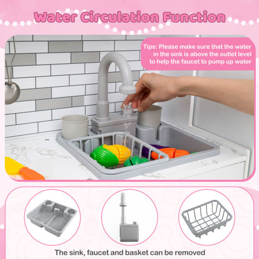 Wooden Kitchen Playset with Lights and Sounds for Ages 3+-Pink