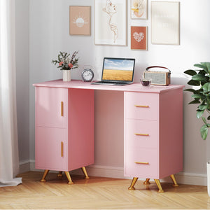 Wooden Manicure Table Nail Desk with Drawers Wrist Rest-Pink