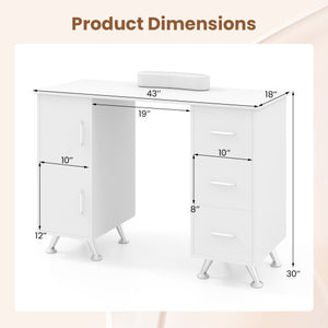 Wooden Manicure Table Nail Desk with Drawers Wrist Rest-White