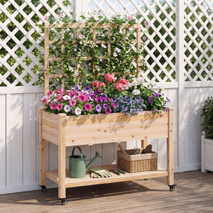 Wooden Mobile Raised Garden Bed on Wheels with Trellis-Natural