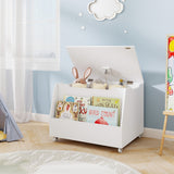 Wooden Mobile Toy Storage Organizer with Bookshelf and Lockable Wheels-White