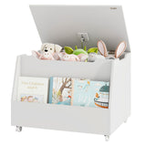 Wooden Mobile Toy Storage Organizer with Bookshelf and Lockable Wheels-White