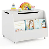 Wooden Mobile Toy Storage Organizer with Bookshelf and Lockable Wheels-White