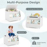 Wooden Mobile Toy Storage Organizer with Bookshelf and Lockable Wheels-White