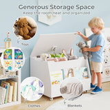 Wooden Mobile Toy Storage Organizer with Bookshelf and Lockable Wheels-White