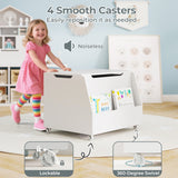 Wooden Mobile Toy Storage Organizer with Bookshelf and Lockable Wheels-White