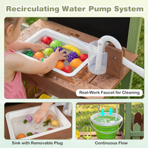 Fir Wood Mud Farm Playset with Planter Box Lockable Yard and Faucet for 3+ Kids