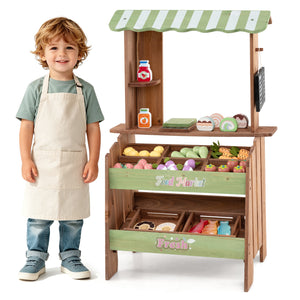 Wooden Grocery Store with Chalkboard and Accessories Montessori Toy for 3+ Kids