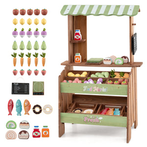 Wooden Grocery Store with Chalkboard and Accessories Montessori Toy for 3+ Kids
