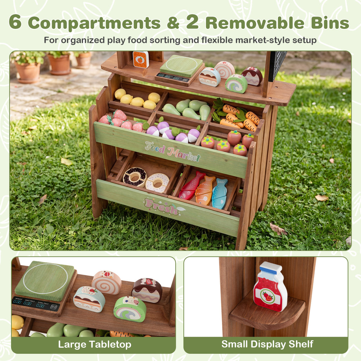 Wooden Grocery Store with Chalkboard and Accessories Montessori Toy for 3+ Kids