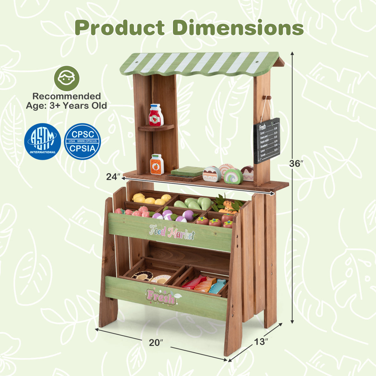 Wooden Grocery Store with Chalkboard and Accessories Montessori Toy for 3+ Kids
