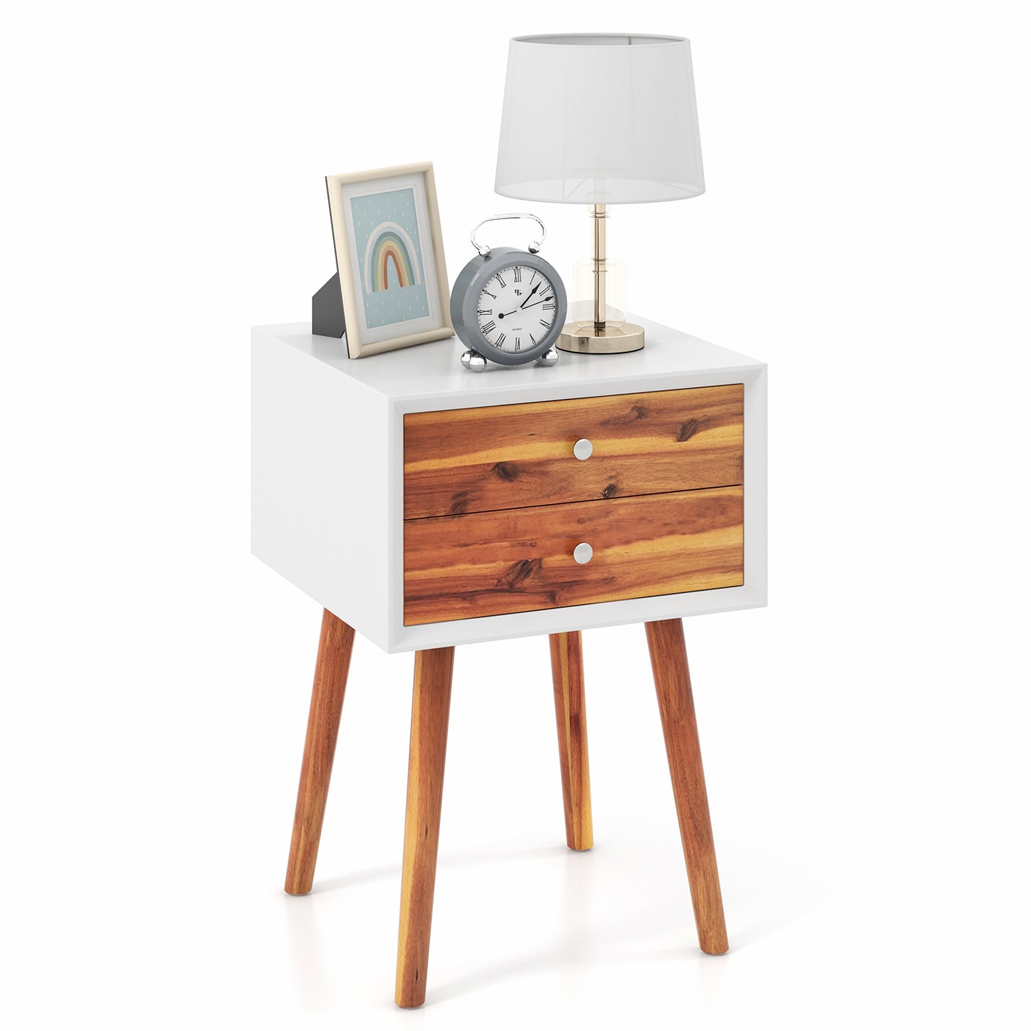 Mid-Century Wooden Multipurpose End Table with 2 Storage Drawers-Black