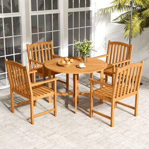 Solid Acacia Wood Patio Chairs Set of 2 with Slatted Seat and Inclined Backrest for Porch