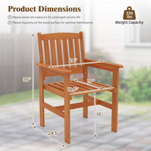 Wooden Patio Chairs Set of 2 with Inclined Backrests