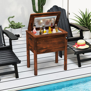 Wooden Patio Cooler with 3 Handles and Bottle Opener-Brown