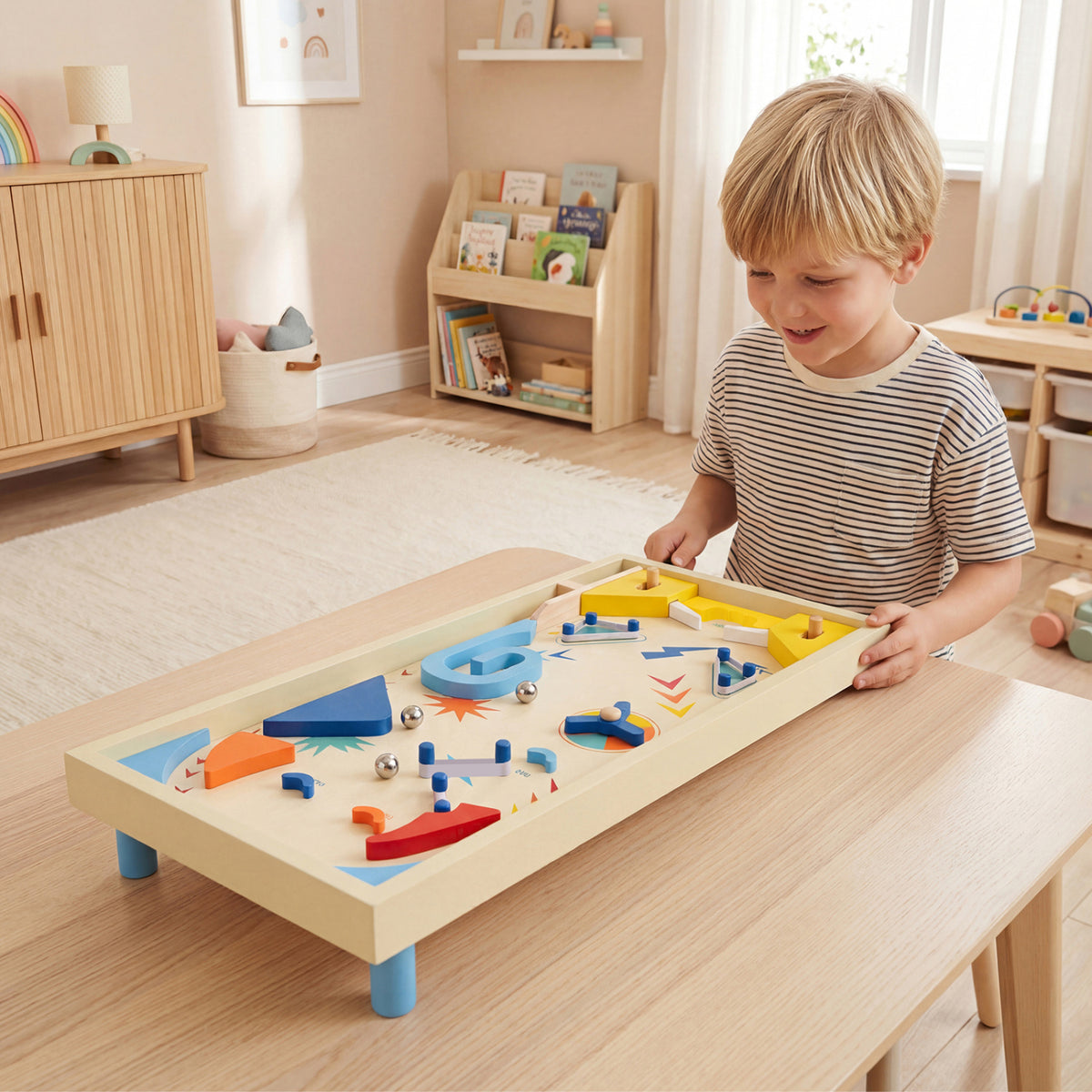Wooden Pinball Machine with 3 Balls for Kids 8+ and Adults