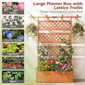 Wooden Planter Box with Lattice Trellis Raised Garden Bed Privacy Screen with Flat Roof-Orange